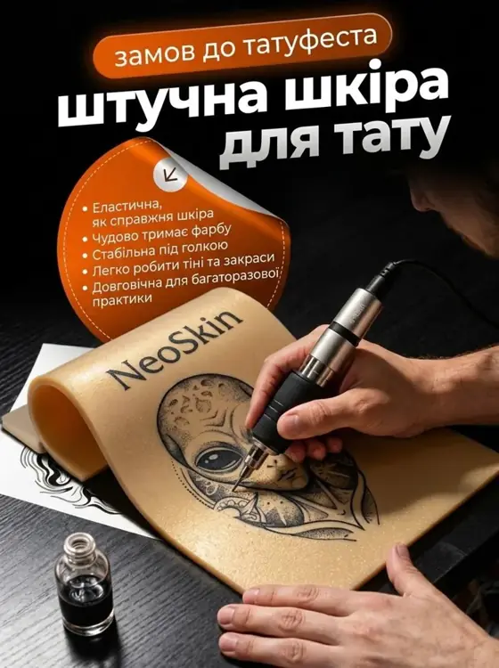 Штучна шкіра для тату фестивалю. Kyiv Tattoo Fest Practice Skin для робіт на штучній шкірі.
